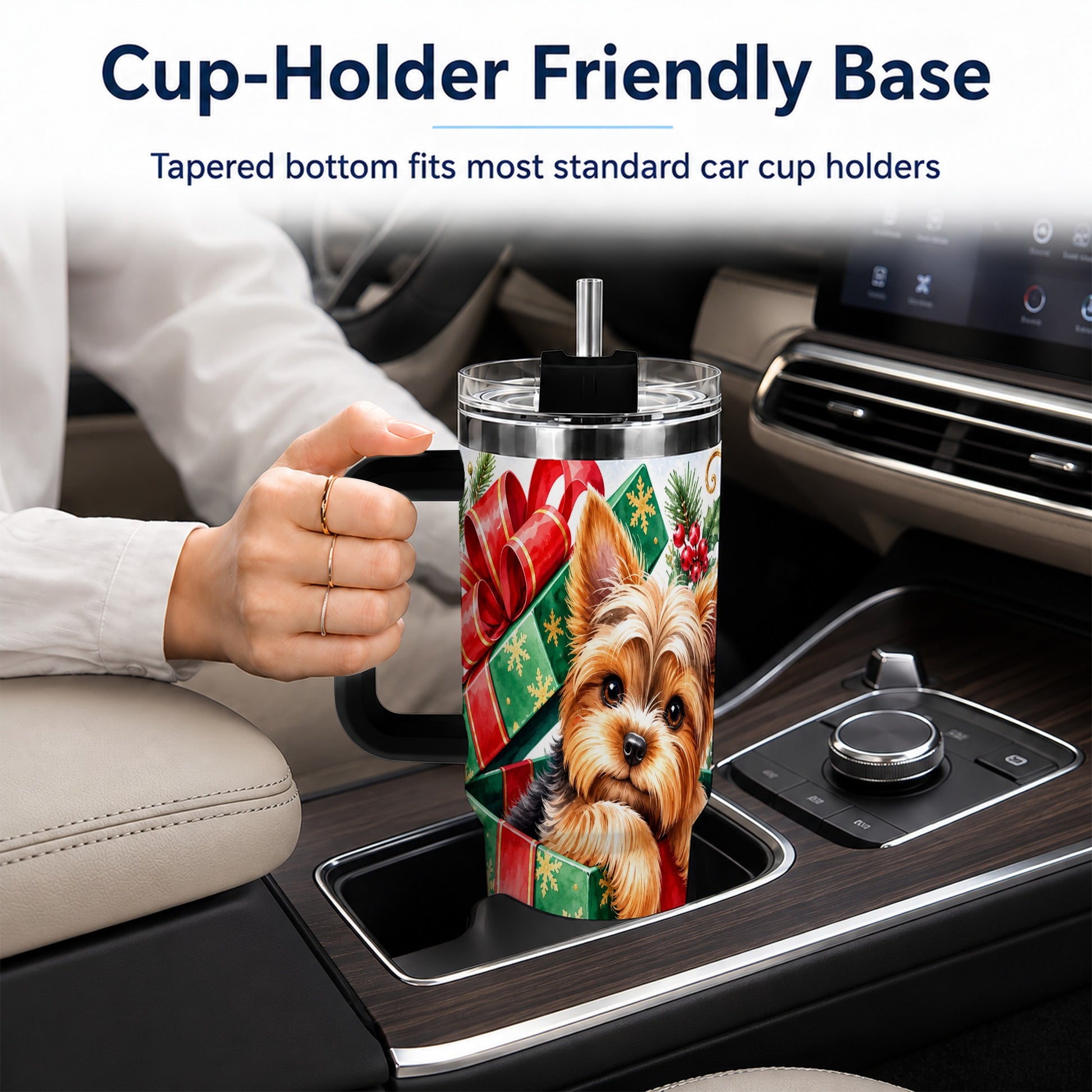 #pl[40oz|Black] Yorkshire Terrier 40oz Tumbler with Handle, Christmas Dog Travel Cup