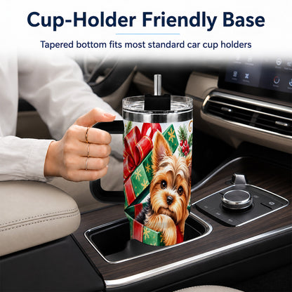 #pl[40oz|Black] Yorkshire Terrier 40oz Tumbler with Handle, Christmas Dog Travel Cup