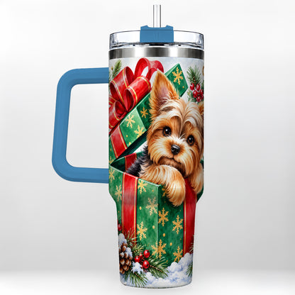 #pl[40oz|Blue] Yorkshire Terrier 40oz Tumbler with Handle, Christmas Dog Travel Cup
