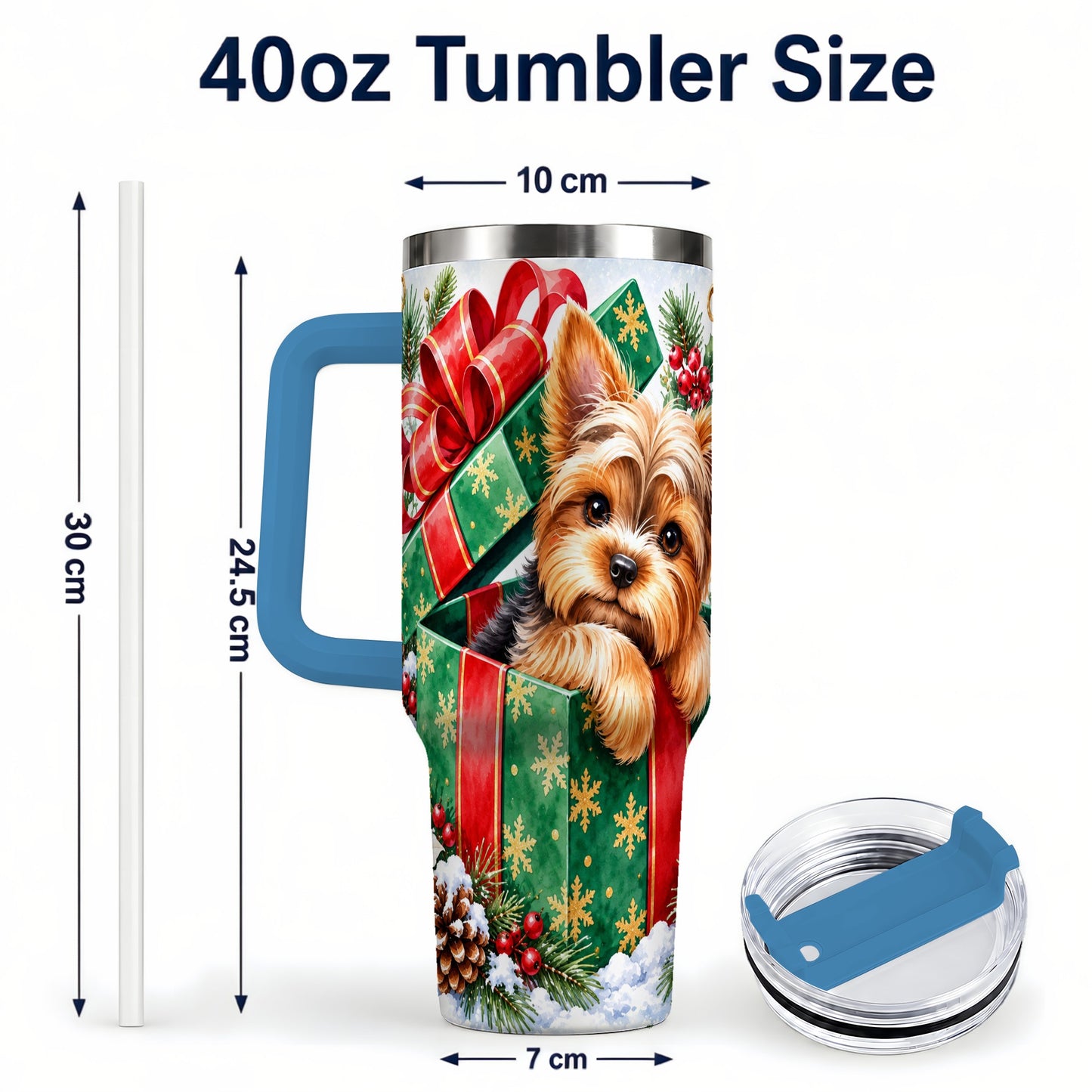 #pl[40oz|Blue] Yorkshire Terrier 40oz Tumbler with Handle, Christmas Dog Travel Cup