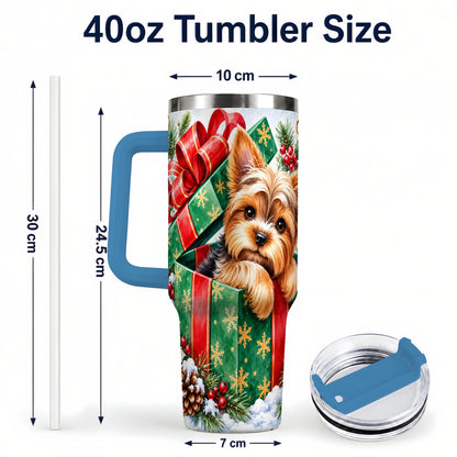 #pl[40oz|Blue] Yorkshire Terrier 40oz Tumbler with Handle, Christmas Dog Travel Cup