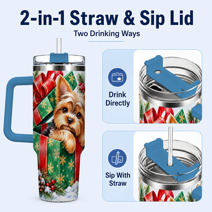 #pl[40oz|Blue] Yorkshire Terrier 40oz Tumbler with Handle, Christmas Dog Travel Cup