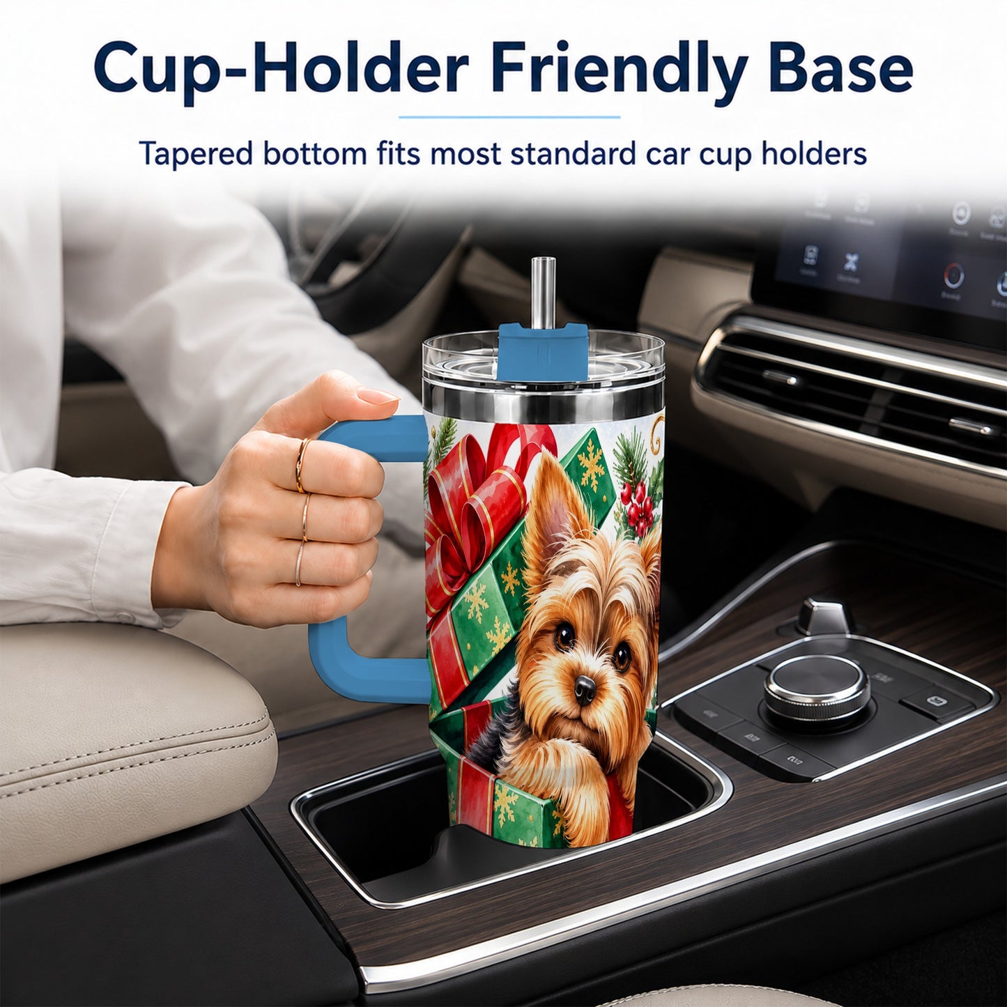 #pl[40oz|Blue] Yorkshire Terrier 40oz Tumbler with Handle, Christmas Dog Travel Cup