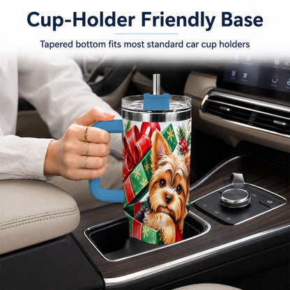 #pl[40oz|Blue] Yorkshire Terrier 40oz Tumbler with Handle, Christmas Dog Travel Cup
