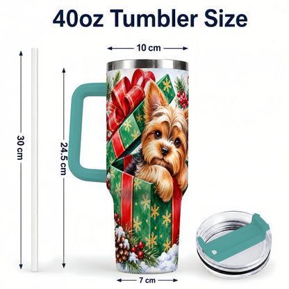 #pl[40oz|Green] Yorkshire Terrier 40oz Tumbler with Handle, Christmas Dog Travel Cup