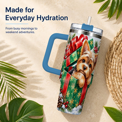#pl[40oz|Blue] Yorkshire Terrier 40oz Tumbler with Handle, Christmas Dog Travel Cup