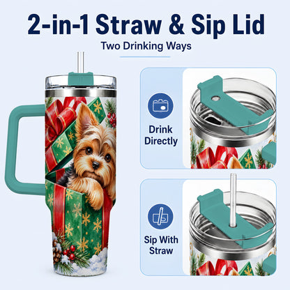 #pl[40oz|Green] Yorkshire Terrier 40oz Tumbler with Handle, Christmas Dog Travel Cup