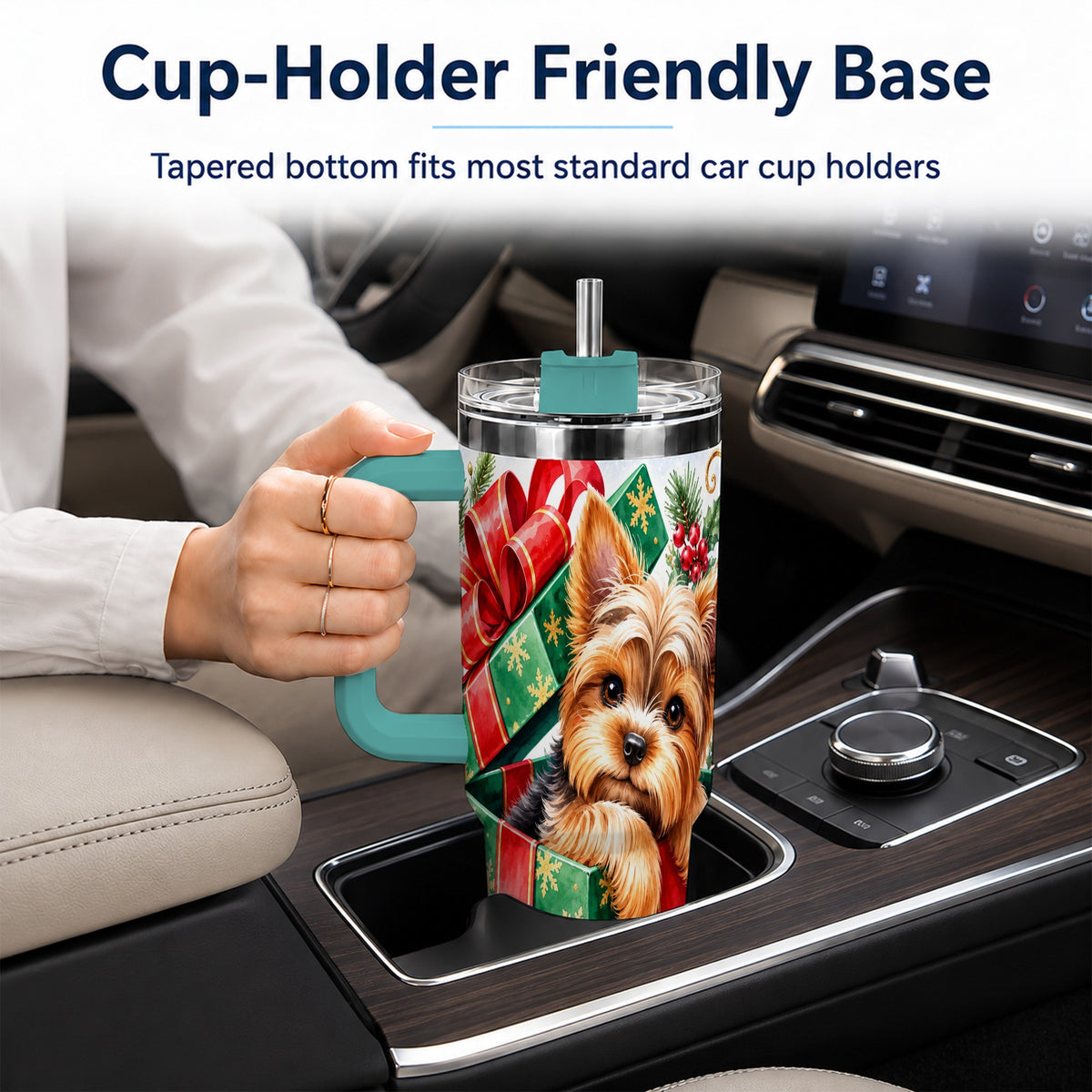 #pl[40oz|Green] Yorkshire Terrier 40oz Tumbler with Handle, Christmas Dog Travel Cup