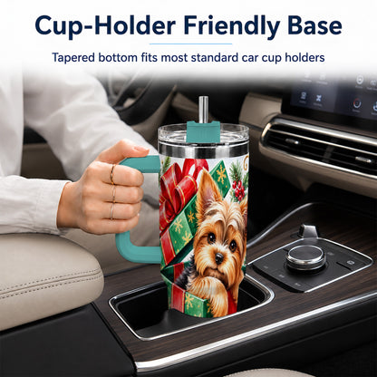 #pl[40oz|Green] Yorkshire Terrier 40oz Tumbler with Handle, Christmas Dog Travel Cup