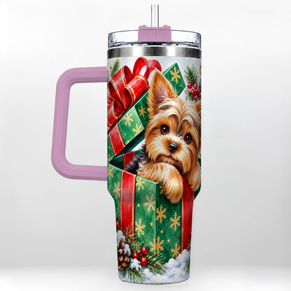 #pl[40oz|Pink] Yorkshire Terrier 40oz Tumbler with Handle, Christmas Dog Travel Cup