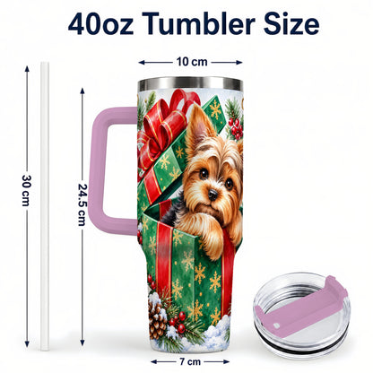 #pl[40oz|Pink] Yorkshire Terrier 40oz Tumbler with Handle, Christmas Dog Travel Cup
