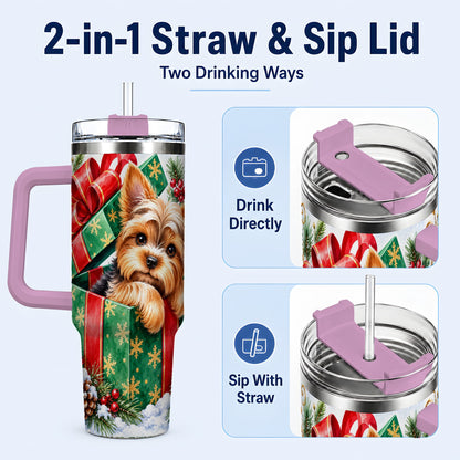 #pl[40oz|Pink] Yorkshire Terrier 40oz Tumbler with Handle, Christmas Dog Travel Cup