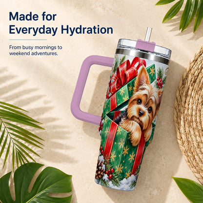#pl[40oz|Pink] Yorkshire Terrier 40oz Tumbler with Handle, Christmas Dog Travel Cup