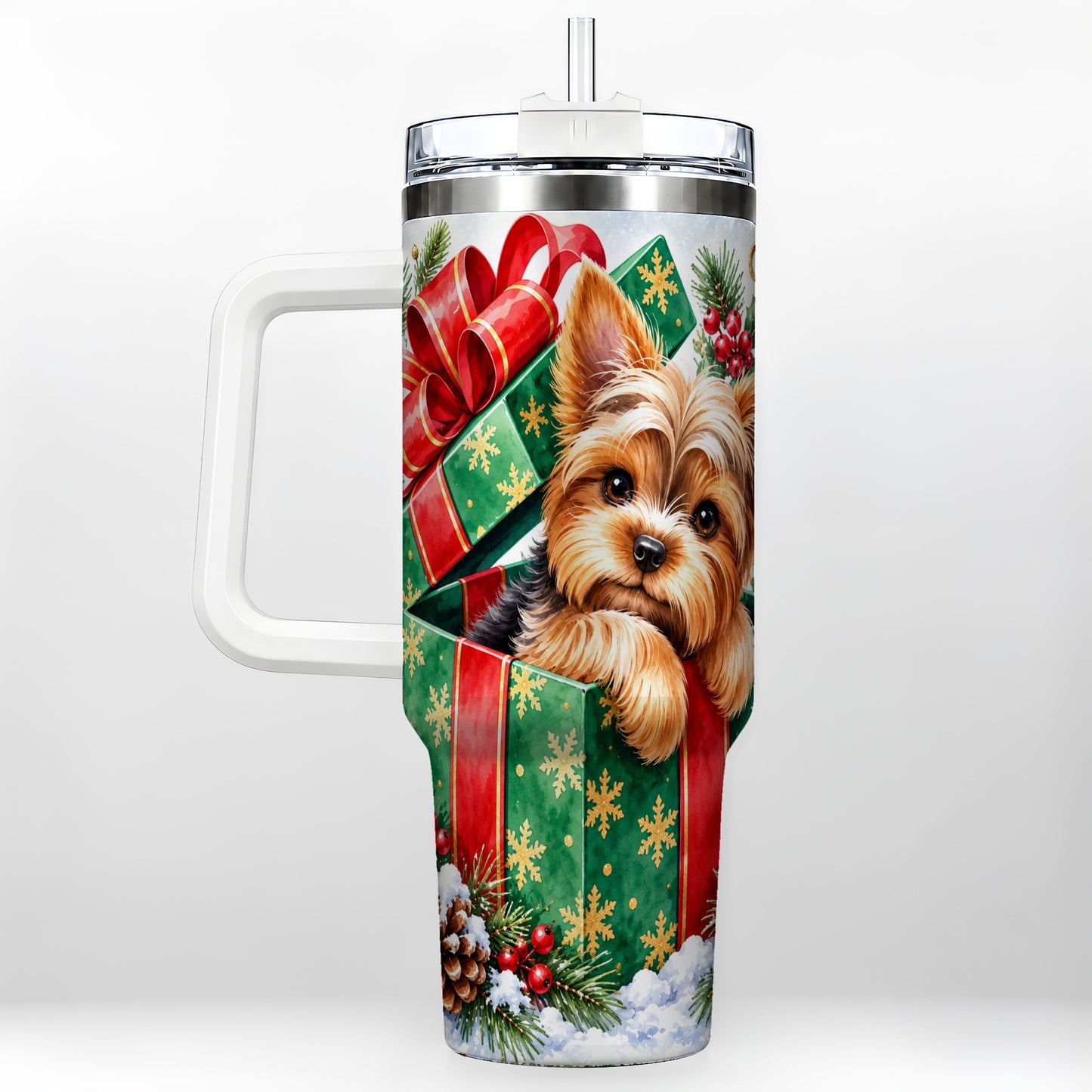 Yorkshire Terrier 40oz Tumbler with Handle, Christmas Dog Travel Cup