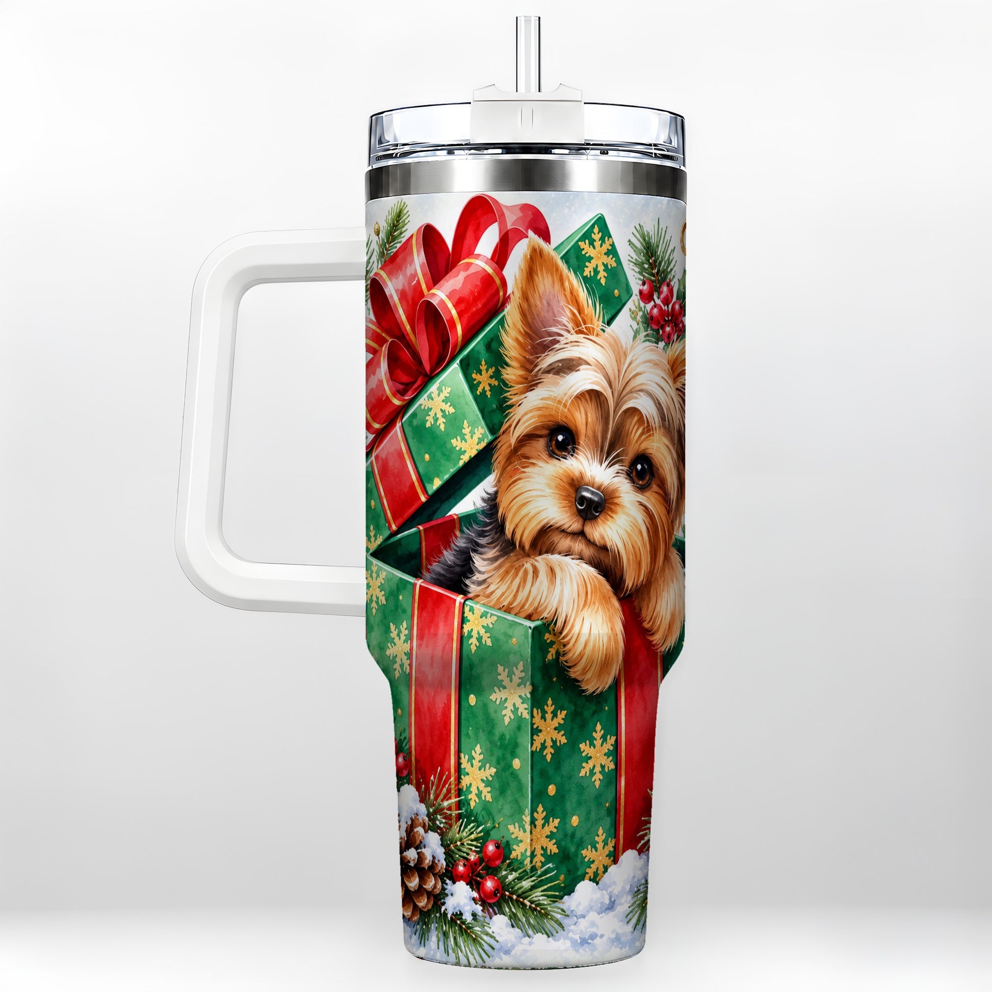 Yorkshire Terrier 40oz Tumbler with Handle, Christmas Dog Travel Cup