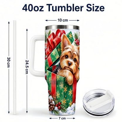 #pl[40oz|White] Yorkshire Terrier 40oz Tumbler with Handle, Christmas Dog Travel Cup