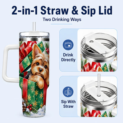 #pl[40oz|White] Yorkshire Terrier 40oz Tumbler with Handle, Christmas Dog Travel Cup