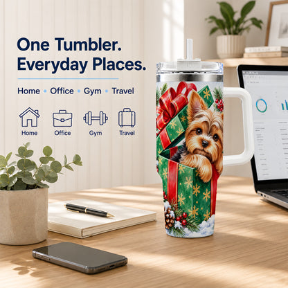 #pl[40oz|White] Yorkshire Terrier 40oz Tumbler with Handle, Christmas Dog Travel Cup