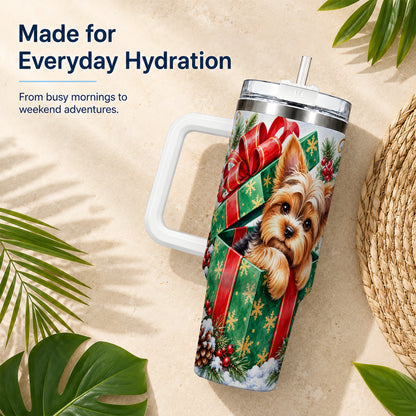 #pl[40oz|White] Yorkshire Terrier 40oz Tumbler with Handle, Christmas Dog Travel Cup