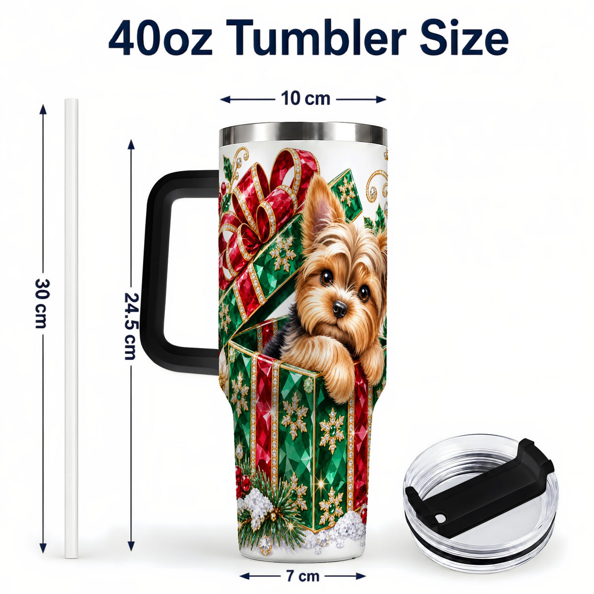 #pl[40oz|Black] Gemstone Style Terrier 40oz Tumbler with Handle, Christmas Dog Travel Cup