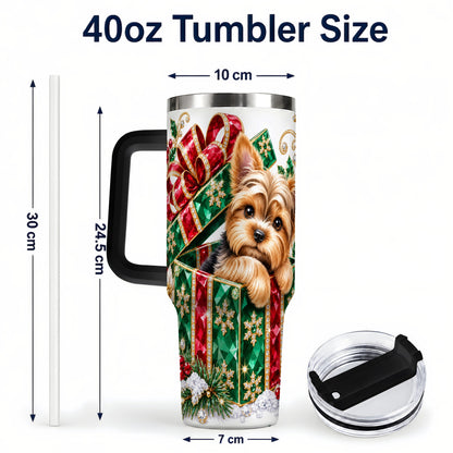 #pl[40oz|Black] Gemstone Style Terrier 40oz Tumbler with Handle, Christmas Dog Travel Cup