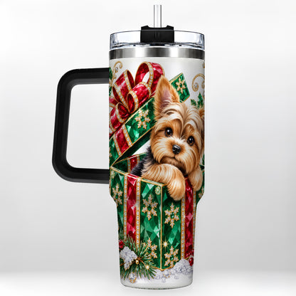 #pl[40oz|Black] Gemstone Style Terrier 40oz Tumbler with Handle, Christmas Dog Travel Cup