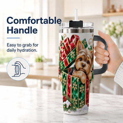 #pl[40oz|Black] Gemstone Style Terrier 40oz Tumbler with Handle, Christmas Dog Travel Cup
