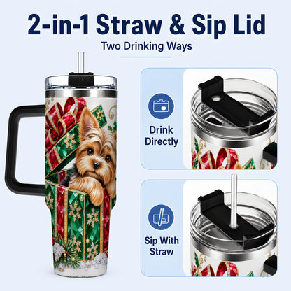 #pl[40oz|Black] Gemstone Style Terrier 40oz Tumbler with Handle, Christmas Dog Travel Cup