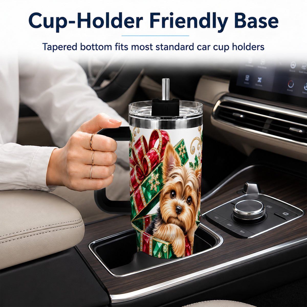#pl[40oz|Black] Gemstone Style Terrier 40oz Tumbler with Handle, Christmas Dog Travel Cup