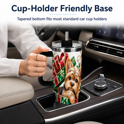 #pl[40oz|Black] Gemstone Style Terrier 40oz Tumbler with Handle, Christmas Dog Travel Cup