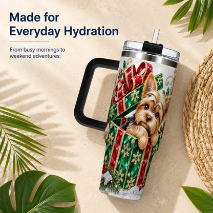#pl[40oz|Black] Gemstone Style Terrier 40oz Tumbler with Handle, Christmas Dog Travel Cup