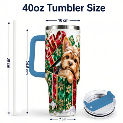 #pl[40oz|Blue] Gemstone Style Terrier 40oz Tumbler with Handle, Christmas Dog Travel Cup