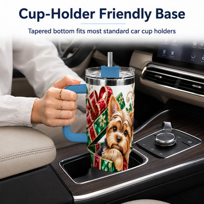 #pl[40oz|Blue] Gemstone Style Terrier 40oz Tumbler with Handle, Christmas Dog Travel Cup