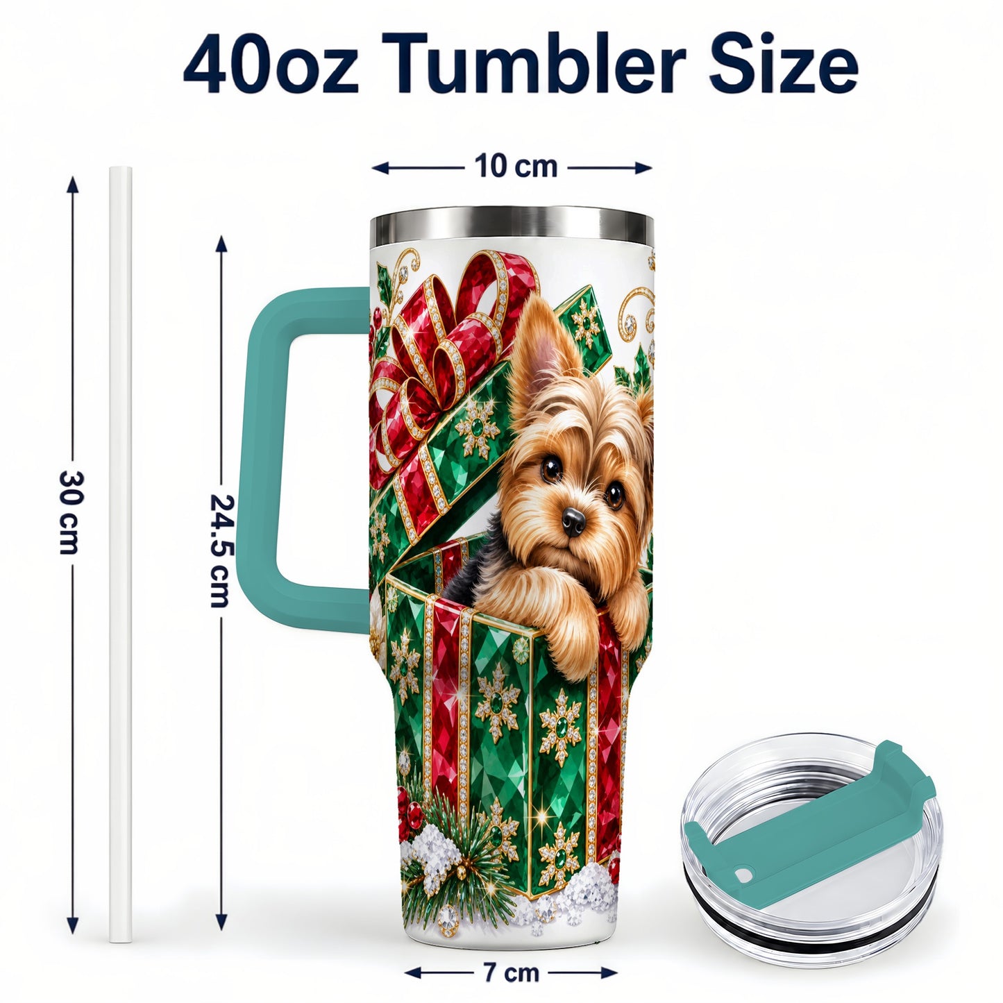 #pl[40oz|Green] Gemstone Style Terrier 40oz Tumbler with Handle, Christmas Dog Travel Cup