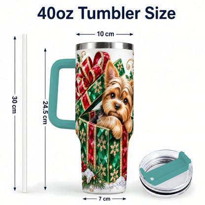 #pl[40oz|Green] Gemstone Style Terrier 40oz Tumbler with Handle, Christmas Dog Travel Cup