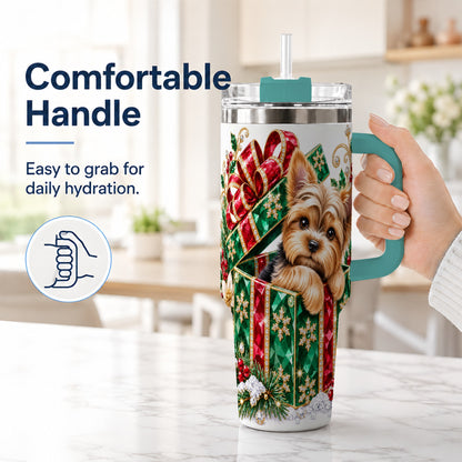#pl[40oz|Green] Gemstone Style Terrier 40oz Tumbler with Handle, Christmas Dog Travel Cup