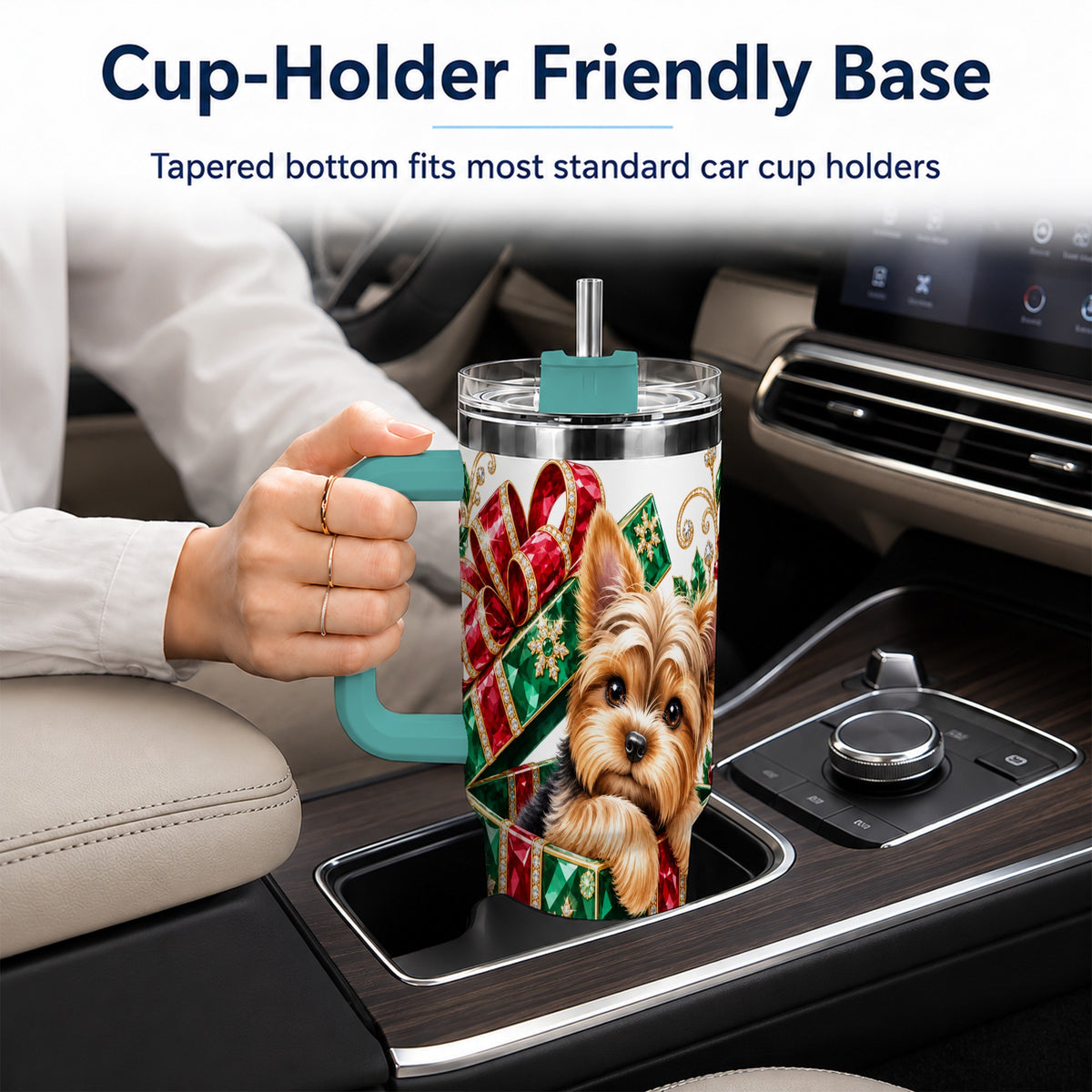 #pl[40oz|Green] Gemstone Style Terrier 40oz Tumbler with Handle, Christmas Dog Travel Cup