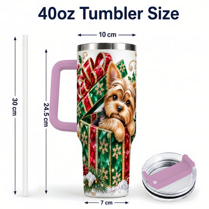 #pl[40oz|Pink] Gemstone Style Terrier 40oz Tumbler with Handle, Christmas Dog Travel Cup