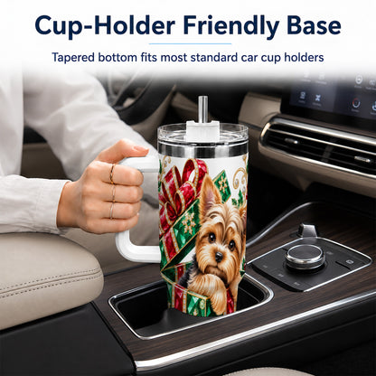#pl[40oz|White] Gemstone Style Terrier 40oz Tumbler with Handle, Christmas Dog Travel Cup