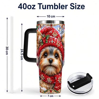 #pl[40oz|Black] Winter Yorkshire Terrier 40oz Tumbler with Handle, Dog Travel Cup