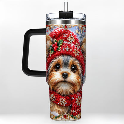 #pl[40oz|Black] Winter Yorkshire Terrier 40oz Tumbler with Handle, Dog Travel Cup