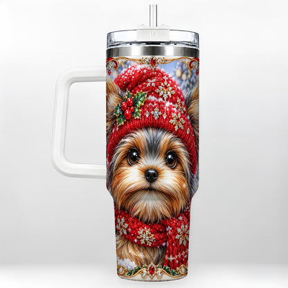 Winter Yorkshire Terrier 40oz Tumbler with Handle, Dog Travel Cup