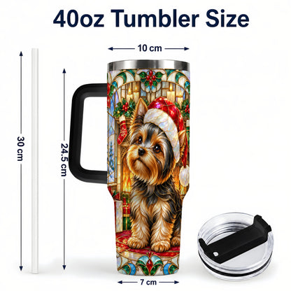 #pl[40oz|Black] Stained Glass Style Yorkie 40oz Tumbler with Handle, Stainless Steel Cup