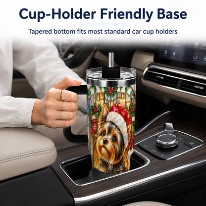#pl[40oz|Black] Stained Glass Style Yorkie 40oz Tumbler with Handle, Stainless Steel Cup