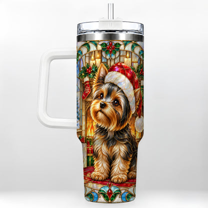 Stained Glass Style Yorkie 40oz Tumbler with Handle, Stainless Steel Cup