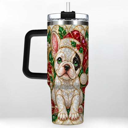 #pl[40oz|Black] French Bulldog 40oz Tumbler with Handle, Christmas Dog Travel Cup