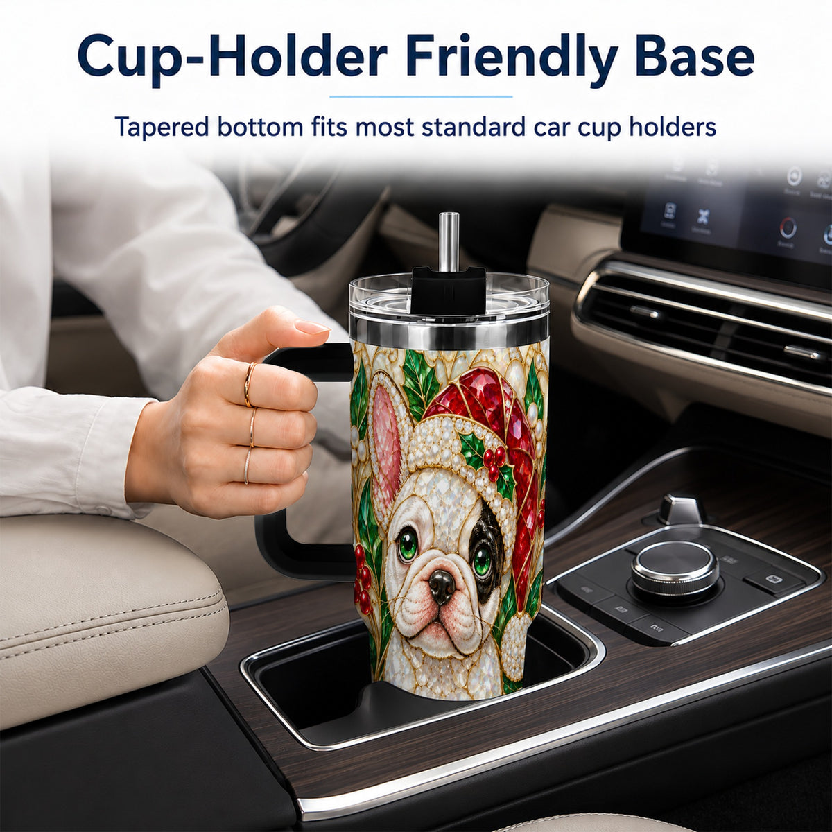 #pl[40oz|Black] French Bulldog 40oz Tumbler with Handle, Christmas Dog Travel Cup