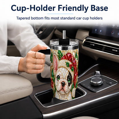 #pl[40oz|Black] French Bulldog 40oz Tumbler with Handle, Christmas Dog Travel Cup