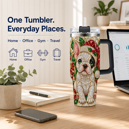 #pl[40oz|Black] French Bulldog 40oz Tumbler with Handle, Christmas Dog Travel Cup