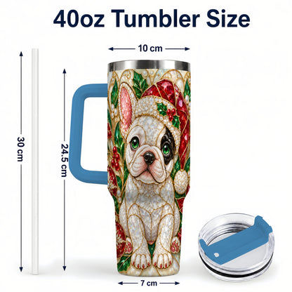 #pl[40oz|Blue] French Bulldog 40oz Tumbler with Handle, Christmas Dog Travel Cup